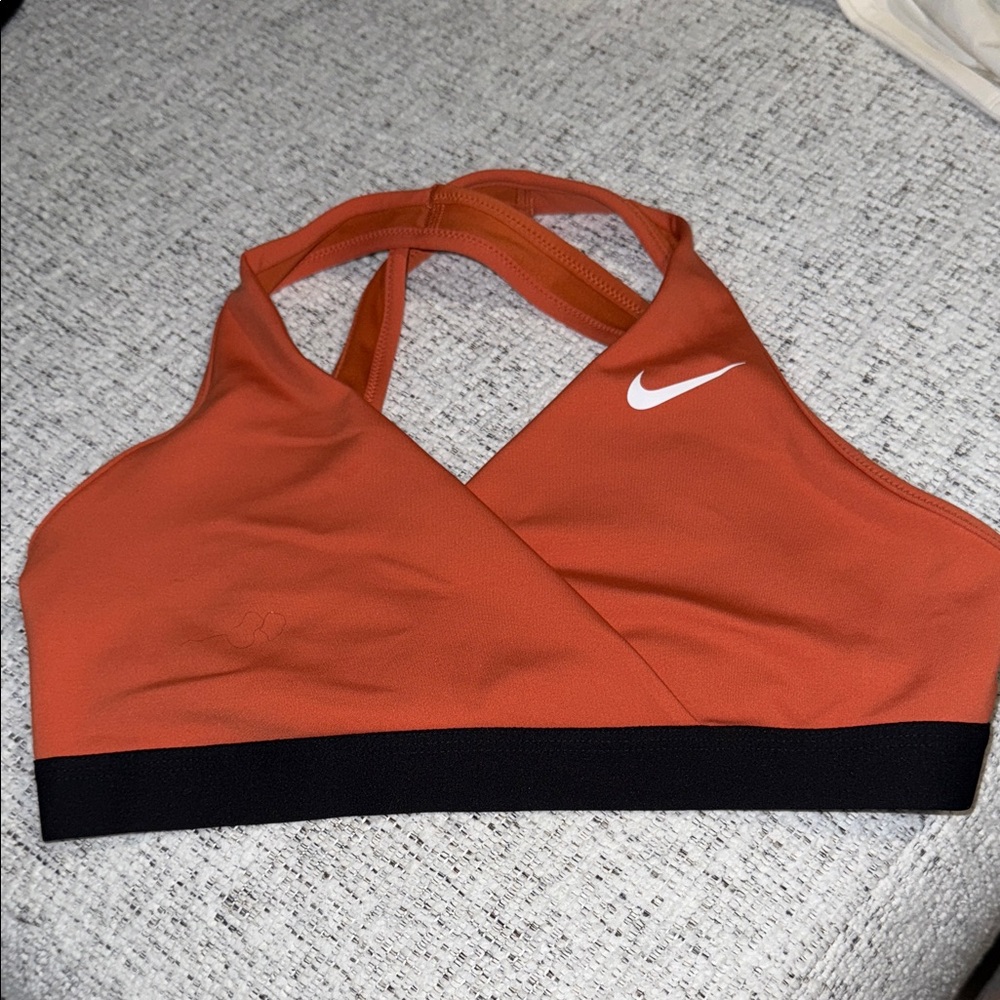 Nike Women's Bold Orange and Black Sports Bra